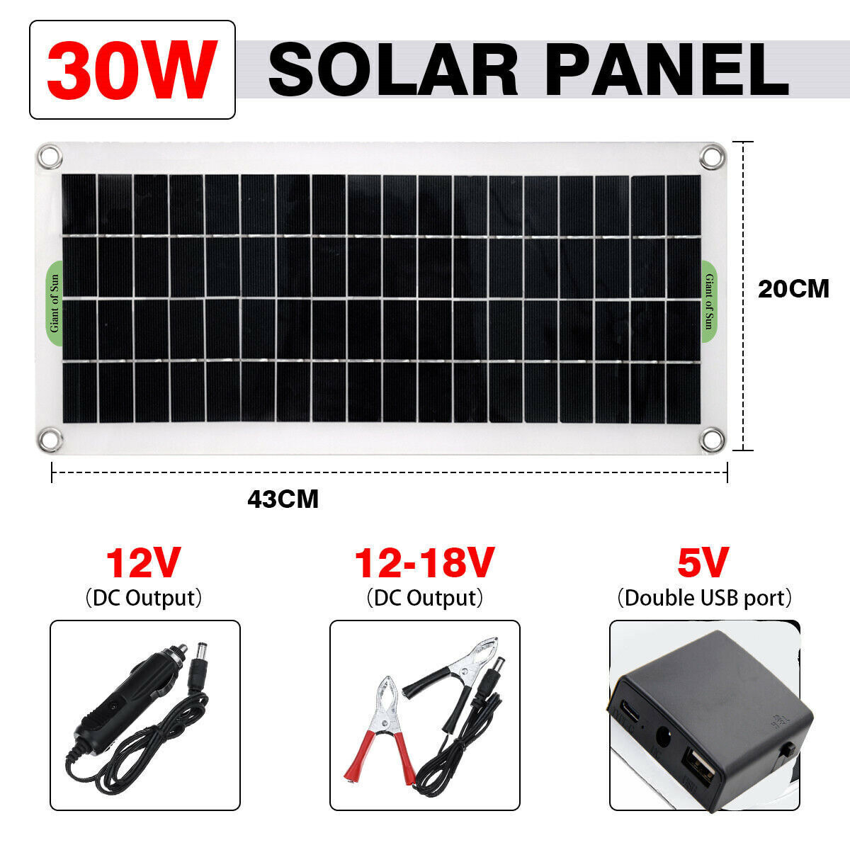 220W Inverter100W Solar Panel Kit USB Battery Charger Convert AC,DC Outdoor USA - 5 - CJ