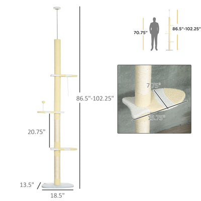 4 - Tier Floor to Ceiling Cat Tree Height Adjustable 87 - 103 Inch - 5 - CJ