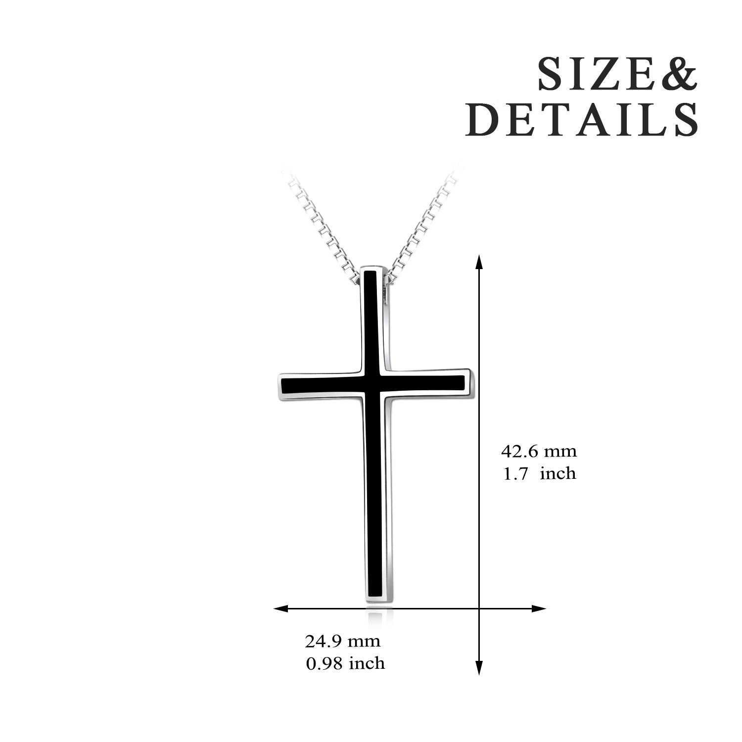 Men's Black Cross Pendant Jewelry 925 Sterling Silver Classic Cross Necklace