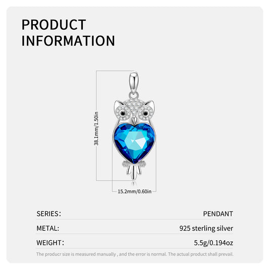 Owl S925 Silver Blue Crystal Necklace Pendant With Love - 4 - CJ