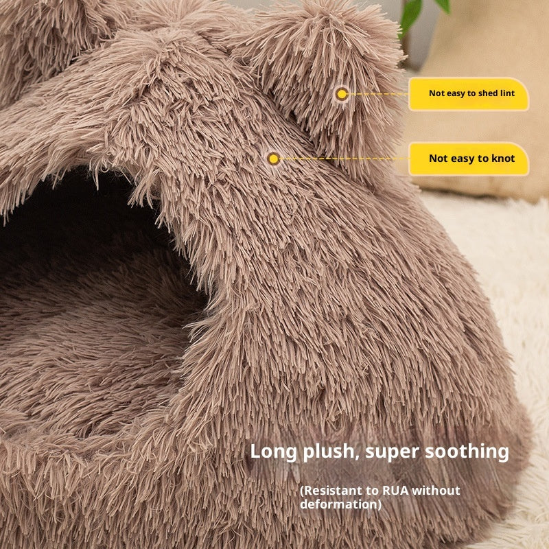 Large Cat Nest Semi - closed Warm Plush Kennel - 0 - CJ