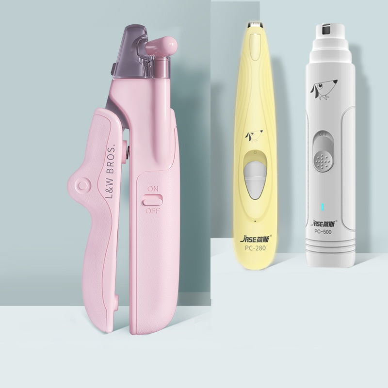 Pet Nail Clippers With LED Light Dogs Cat Nail Scissors Professional Trimmer Tool Care Grooming Supplies - 0 - CJ - Pink - 3pc set - CJMY149512106FU