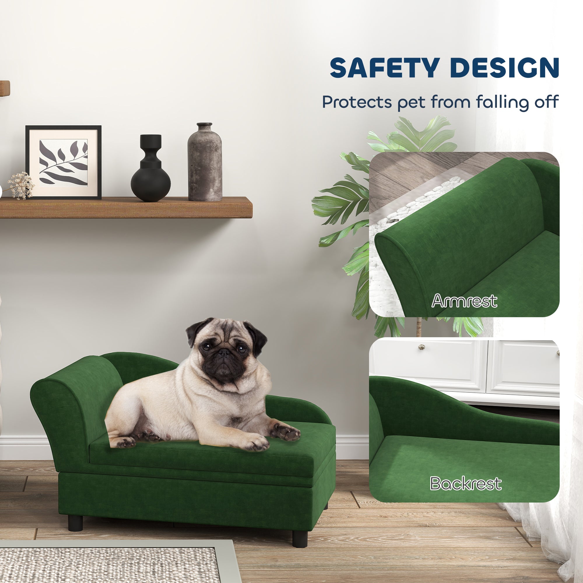 Pet Sofa Bed Couch With Storage, Pet Sofa For Cats And Small Dogs, Green - 5 - CJ