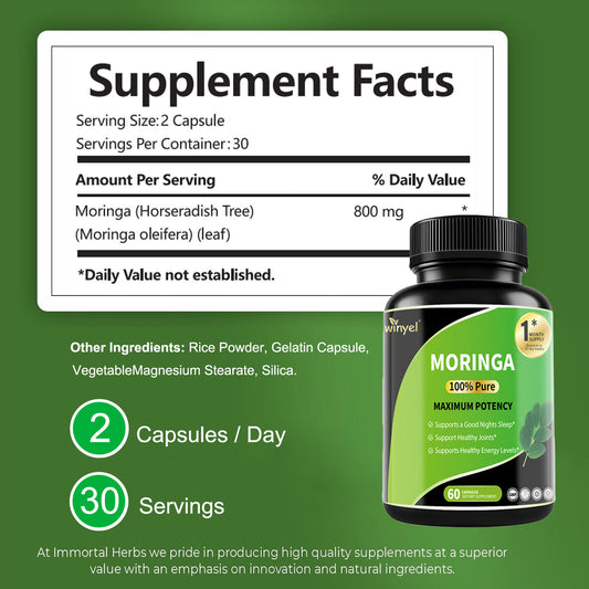 Pure Moringa Capsules - High Potency, Health & Fitness With Essential Vitamins & Amino Acids - 60 Capsules - 5 - CJ