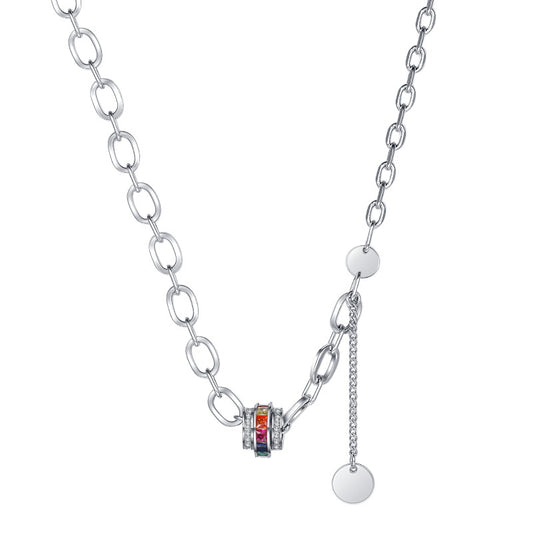 Colorful Zirconium Pendant Sweater Necklace Multi Layer Splicing Round Brand Advanced Heavy Industry Design Sweater Collar Chain - 4 - CJ