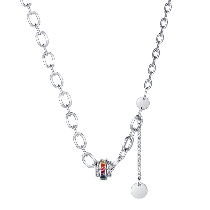 Colorful Zirconium Pendant Sweater Necklace Multi Layer Splicing Round Brand Advanced Heavy Industry Design Sweater Collar Chain - 4 - CJ