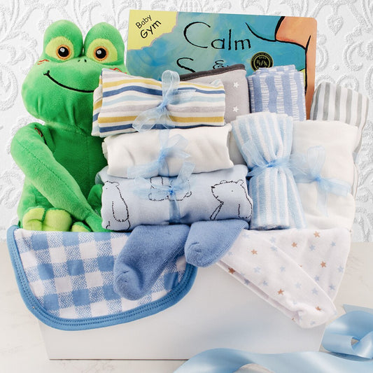 Sweet Beginnings: Baby Boy Gift Basket - GreatArrivals
