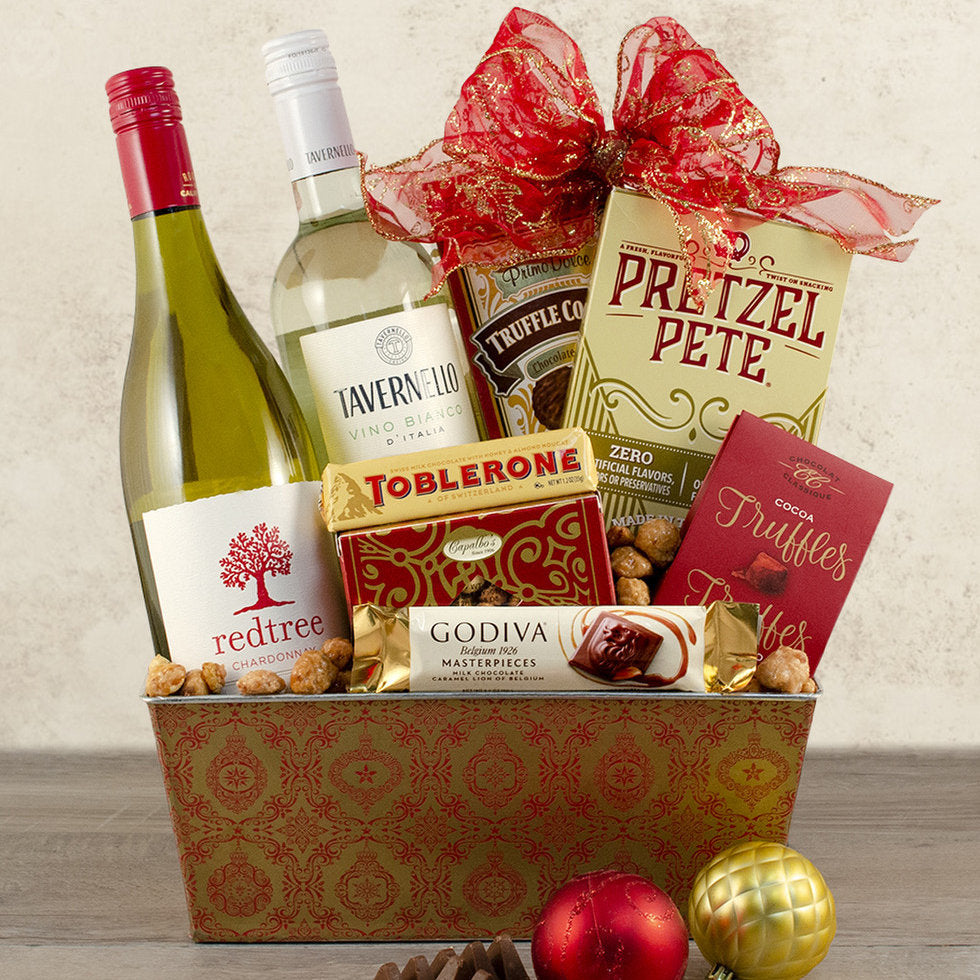 White Christmas Duet: Wine Gift Basket - GreatArrivals