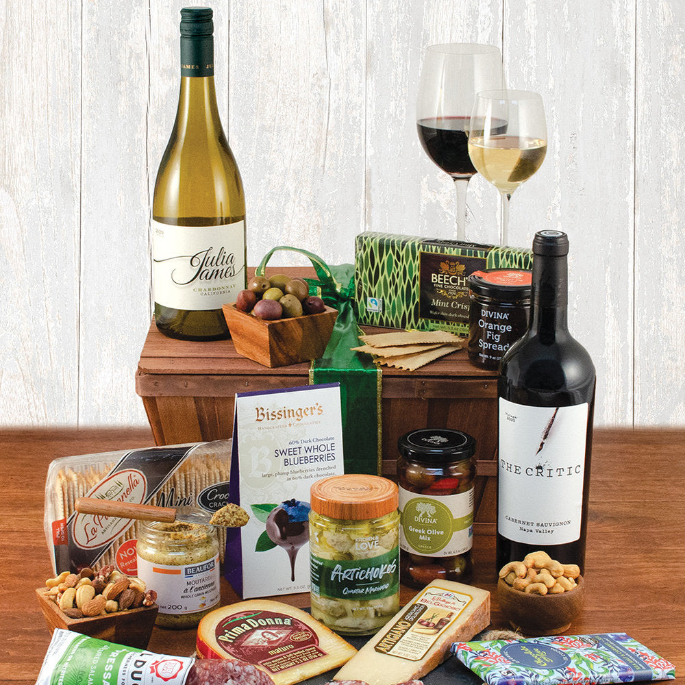 Cabernet & Chardonnay Handcrafted Delights: Wine Gift Crate - GreatArrivals