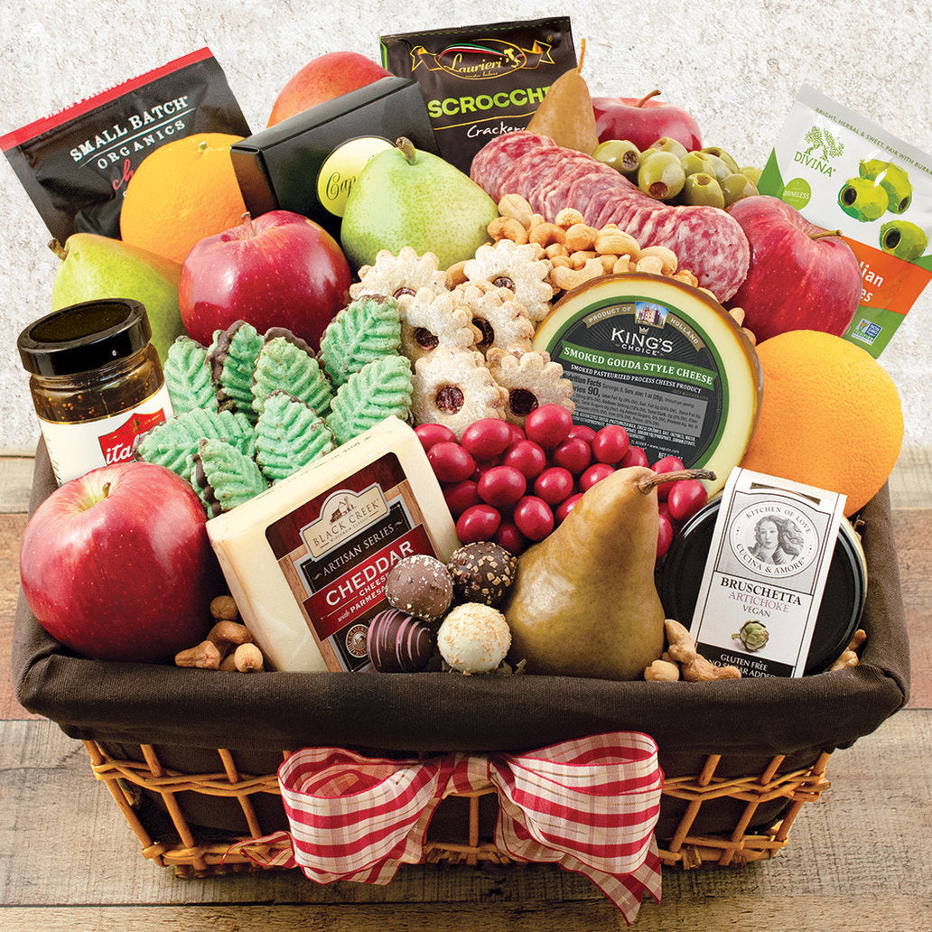 Bountiful Farmhouse Feast: Fruit & Snacks Gift Basket - GreatArrivals