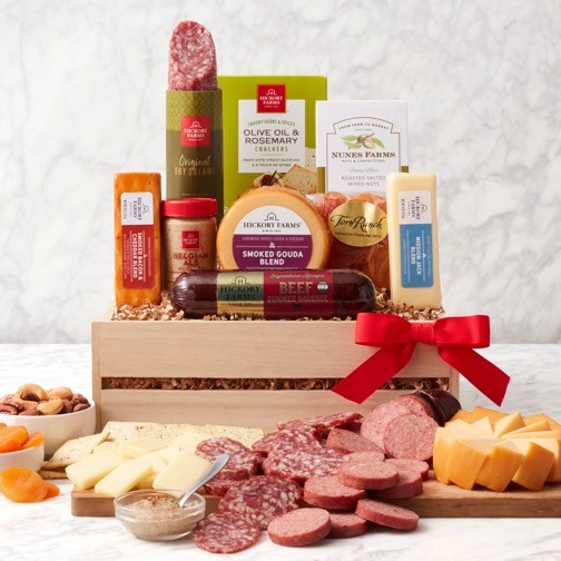 Gourmet Deluxe: Meat & Cheese Wooden Gift Crate - GreatArrivals