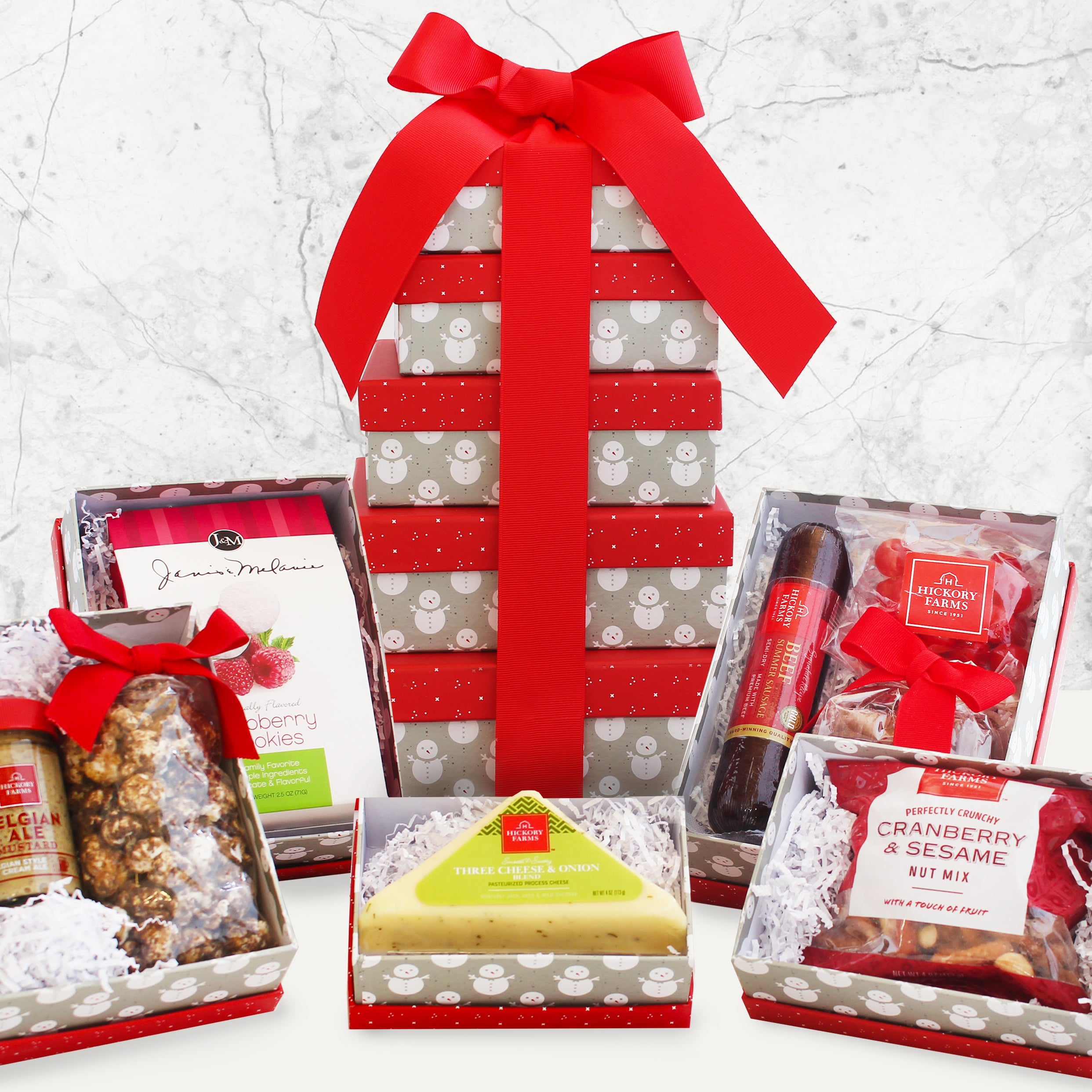 Snowflake Delights: Holiday Meat & Cheese Gift Tower - GreatArrivals