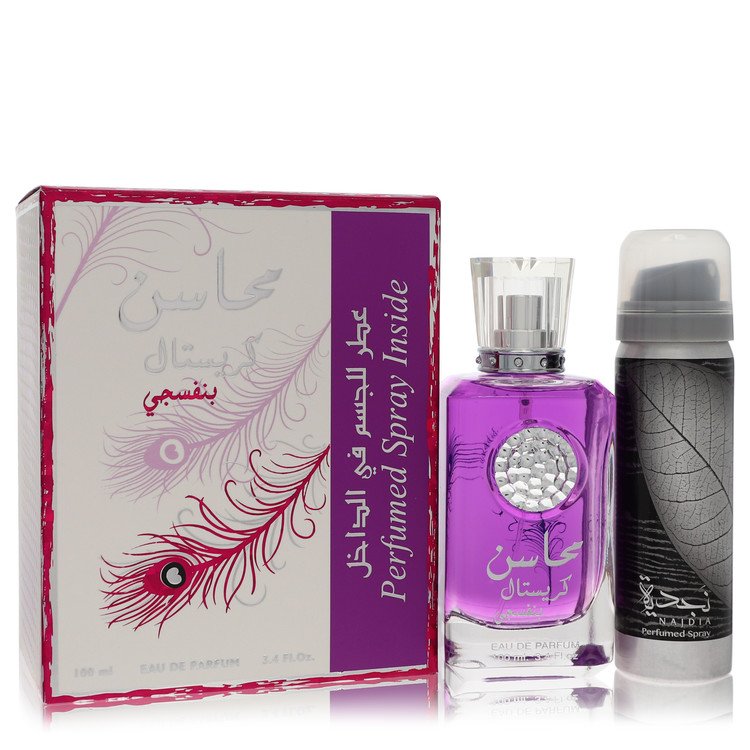 Lattafaa Mahasin Crystal Violet by Lattafaa Eau De Parfum Spray with 1.7 oz Deodorant Spray 3.4 oz
