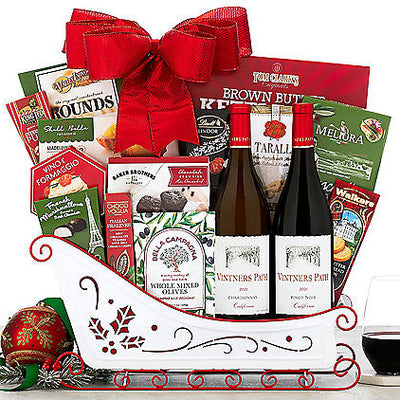 Vintners Path Duet: Holiday Sleigh Basket - GreatArrivals