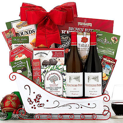 Vintners Path Duet: Holiday Sleigh Basket - GreatArrivals