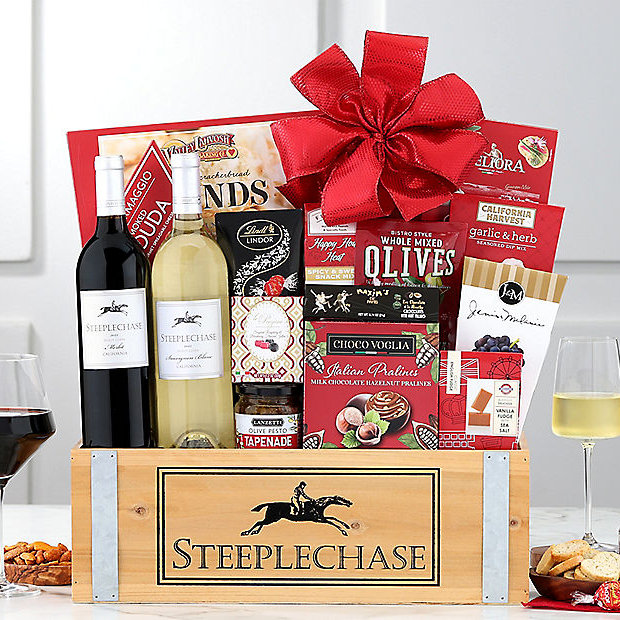 Steeplechase Merlot & Sauvignon Blanc Duet: Wine Gift Basket - GreatArrivals