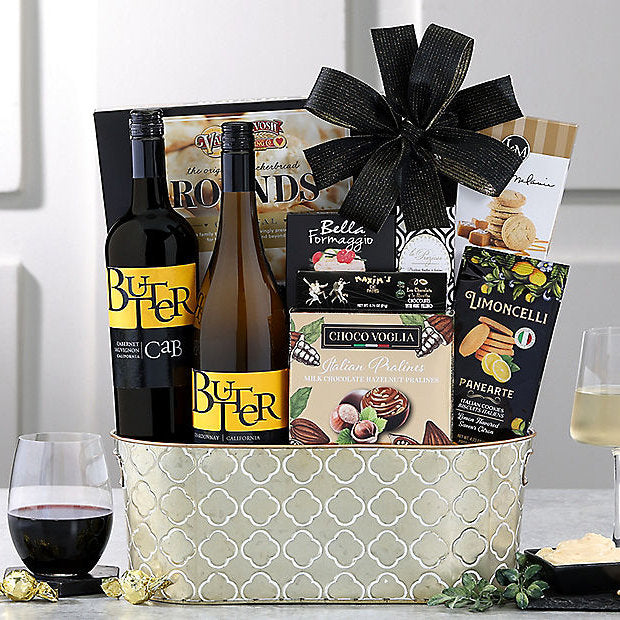 Butter Red & White Duet: Gourmet Wine Basket - GreatArrivals
