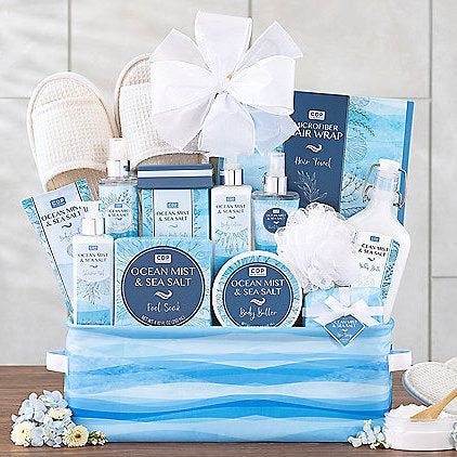 Spa Luxuries: Ocean Mist & Sea Salt Spa Gift Basket - GreatArrivals