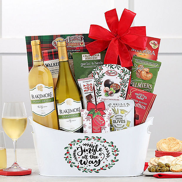 Holiday White Duet: Wine Gift Basket - GreatArrivals
