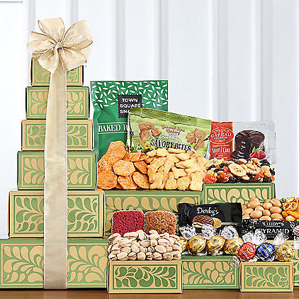 Golden Delights: Nuts & Sweets Gift Tower - Health & Beauty - GreatArrivals