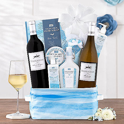 Steeplechase Vineyards Spa Luxuries: Ocean Mist & Sea Salt Spa & Wine Gift Basket - GreatArrivals