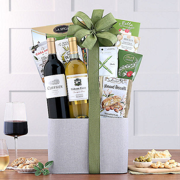 Festive Duet: Red & White Wine Gift Basket - GreatArrivals