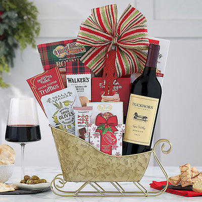Duckhorn Merlot: Holiday Wine Sleigh Basket - GreatArrivals