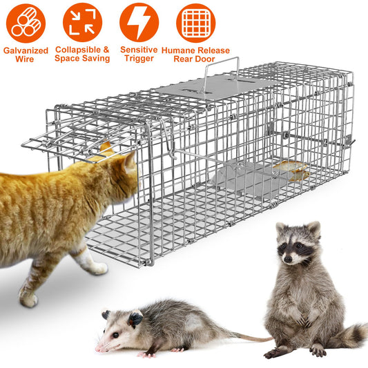 Cat Trap Cage Catch Release Live Animal Rodent Cage Foldable Galvanized Wire - 5 - CJ
