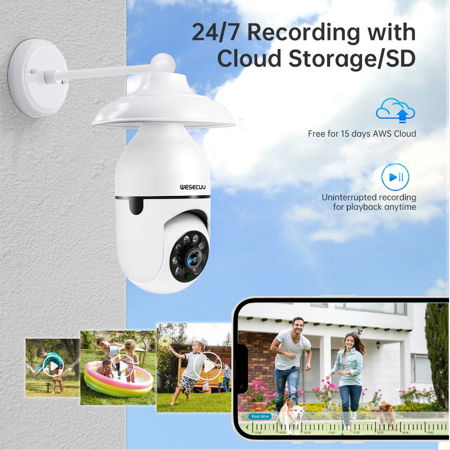 Smart Home Security PTZ Camera Wireless Lights 360 Degree Night Vision Surveillance Remote View CCTV Security WIFI Light Bulb Camera - 5 - CJ