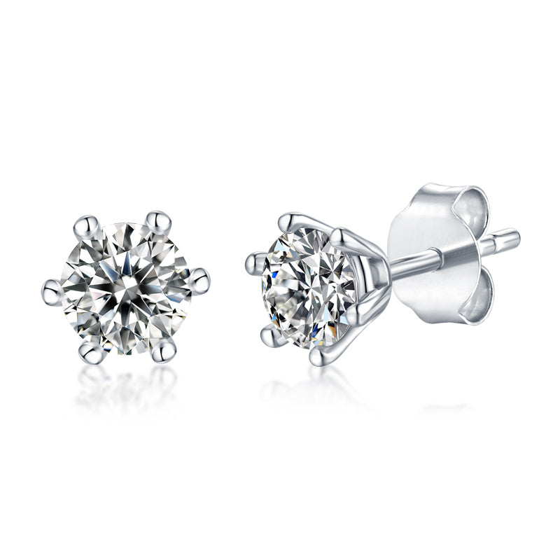 Classic Six-prong Moissanite Silver Earrings Luxury Fashion Diamond Stud Earrings