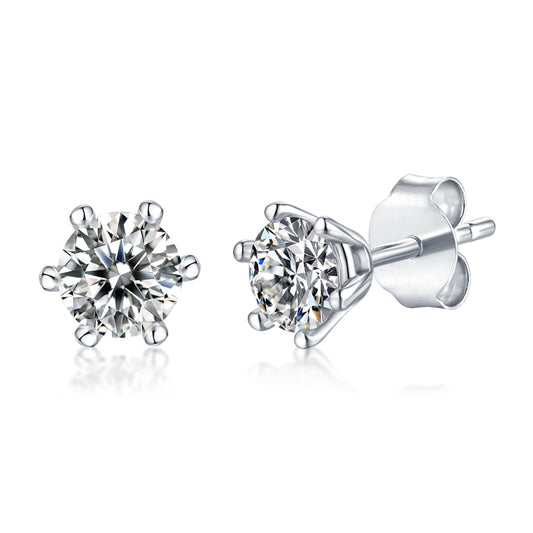 1Classic Six - prong Moissanite Silver Earrings Luxury Fashion Diamond Stud Earrings Prohibit TikTok sales - 5 - CJ
