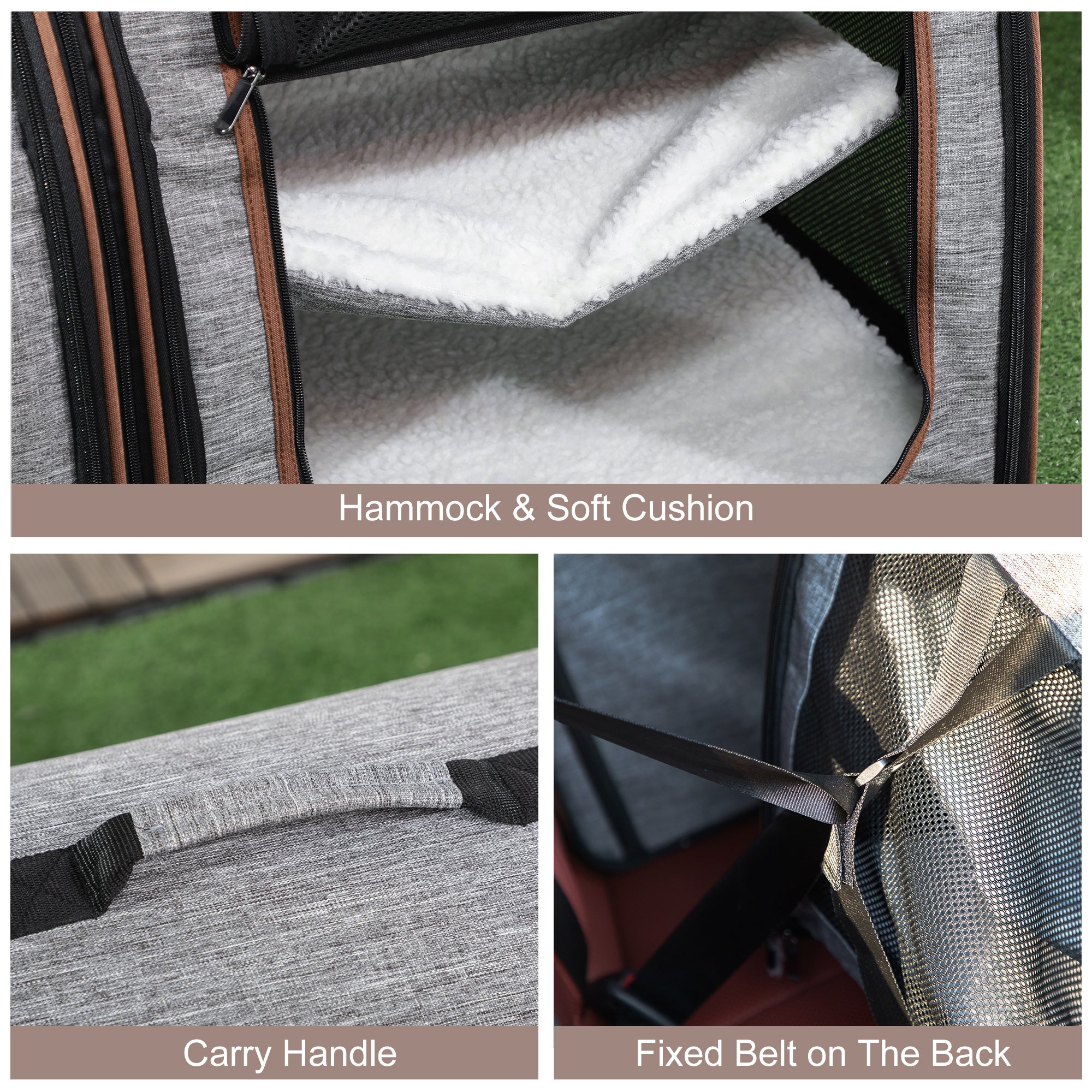 Portable Soft - sided Pet Cat Carrier With Divider, Two Compartments, Padded And Storage Bag, Grey - 5 - CJ