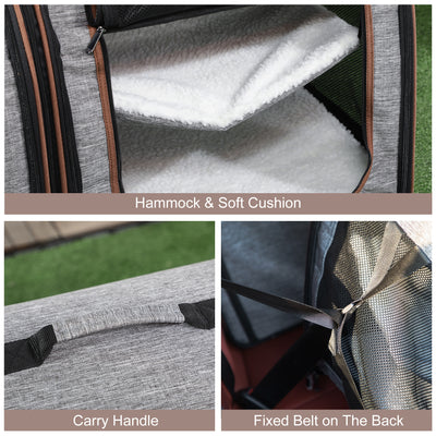 Portable Soft - sided Pet Cat Carrier With Divider, Two Compartments, Padded And Storage Bag, Grey - 5 - CJ