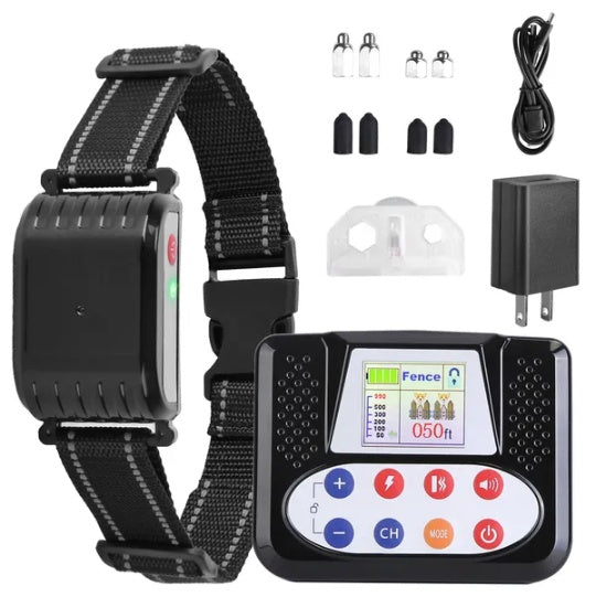 990FT Range Dog Wireless Fence Remote Training Collar IPX6 Waterproof Receiver With 0 - 9 Levels Beep Vibration Shock Mode 4 Channels Rechargeable Transmitter System - 5 - CJ