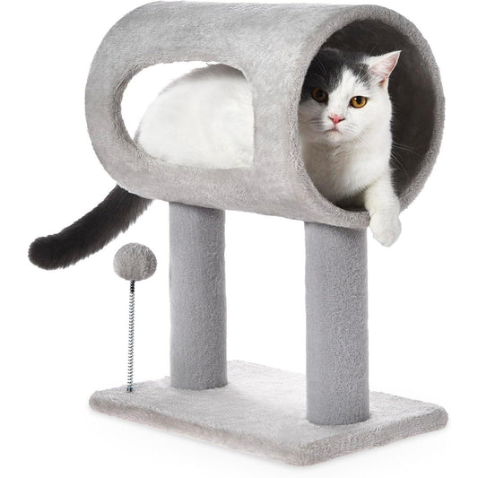 Gray Indoor Cat Tree With Hanging Ball 20.5Cat Tree With Tunnel Bed And Scratching Post Cat Tower - 5 - CJ
