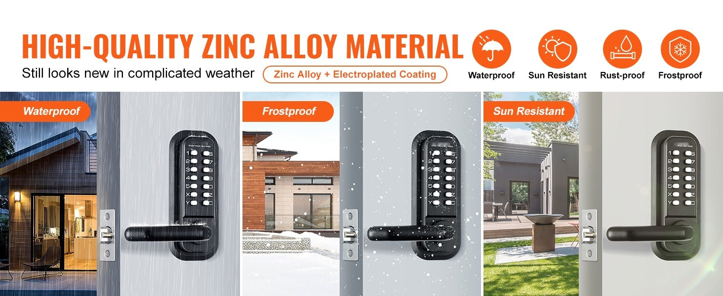 Mechanical Keyless Entry Door Lock, 14 Digit Keypad, Double - sided Embedded Outdoor Gate Door Locks Set With Keypad And Handle, Water - proof Zinc Alloy, Easy To Install, For Garden, Yard, Garage - 5 - CJ