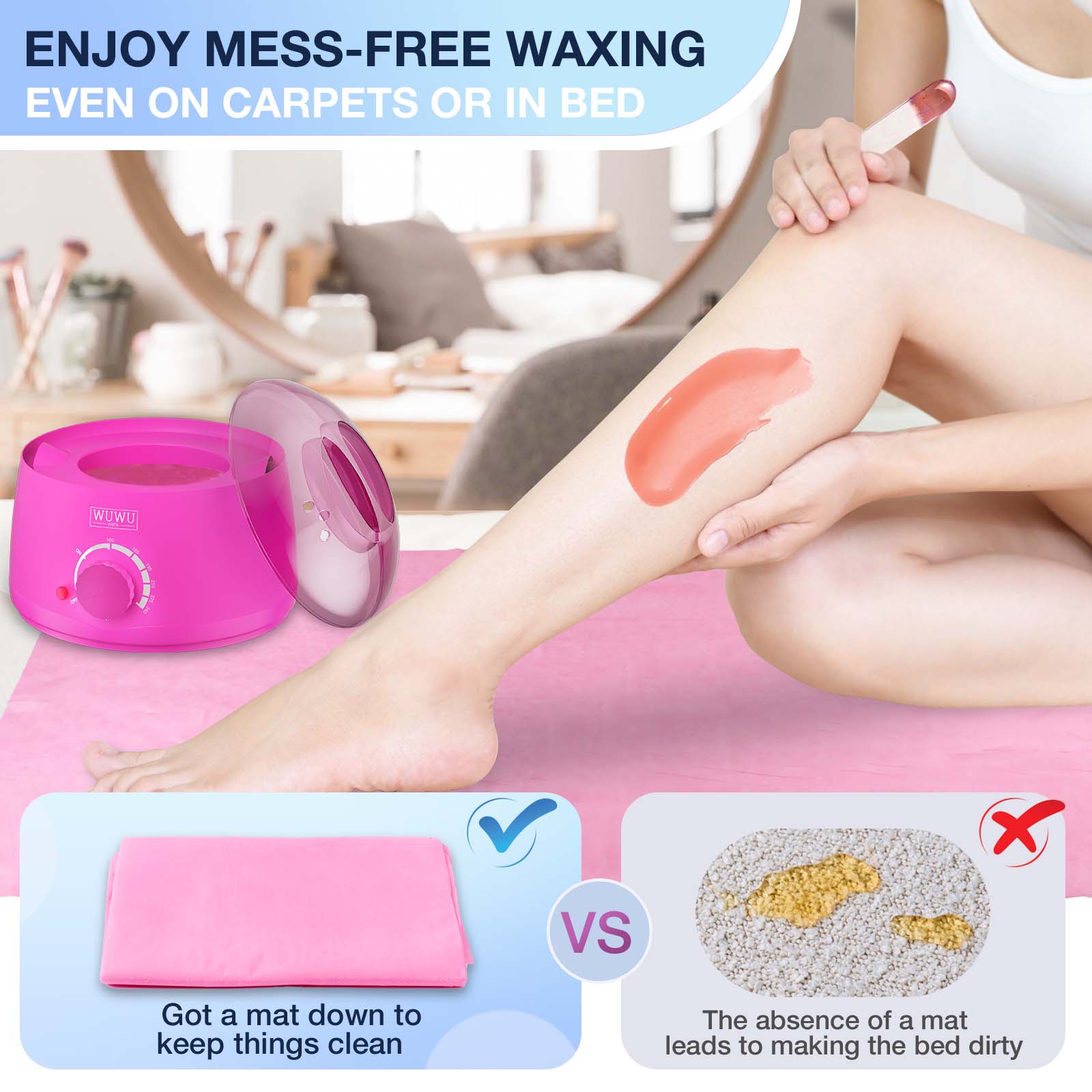 Waxing Kit WUWUVISTA 69 Items Hair Removal Wax Kit With Wax Warmer Waxing Beads For Face, Brazilian, Full Body, Bikini, Sensitiive Skin Skin Suitable For Plugs Of American, European Specification - 5.0 - CJ
