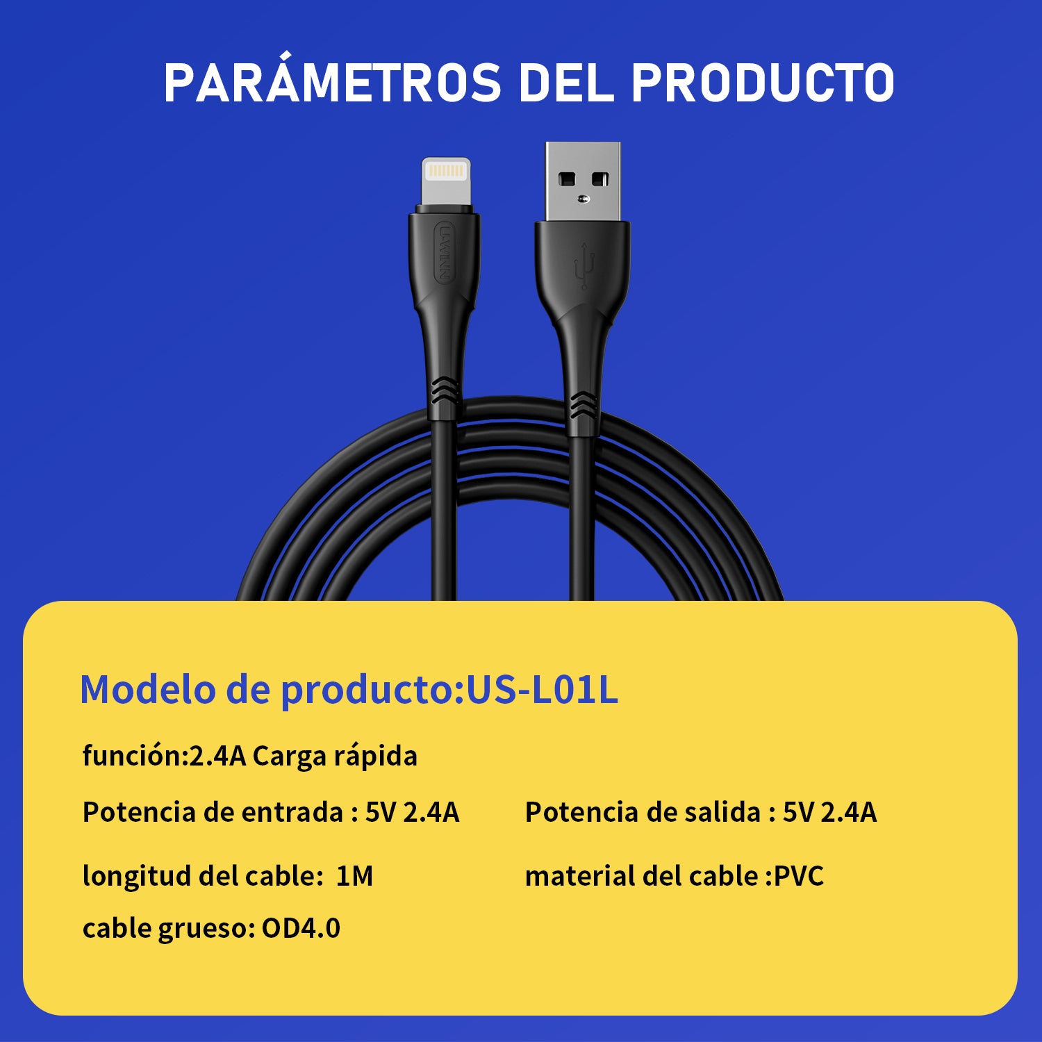 L01 Lightning Cable 2.4A 1M Black USB 3.0 UWINN - 5 - CJ
