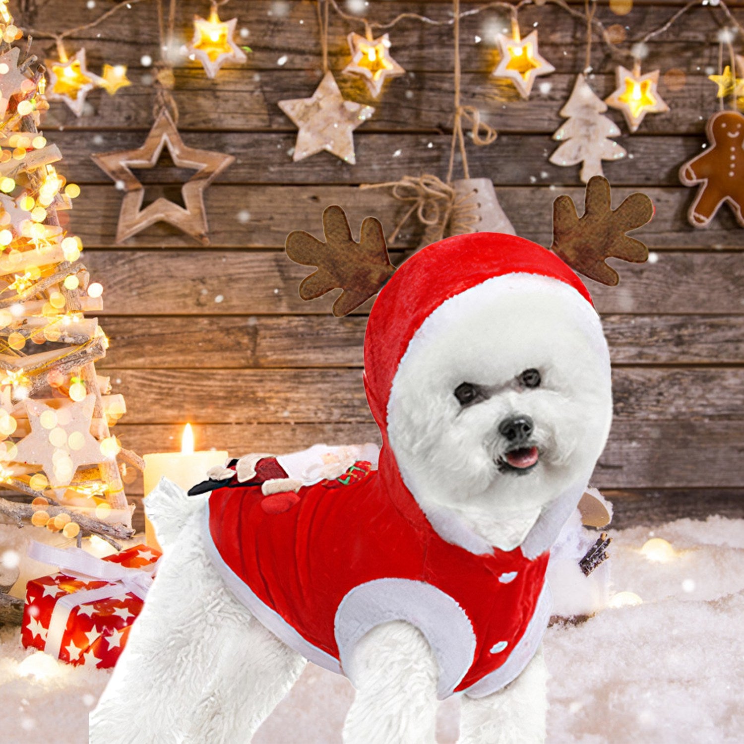 1Pc Pet Christmas Clothes Santa Claus Reindeer Antlers Costume Winter Outfit New Year Coat For Small Medium Dogs Cats - 5 - CJ
