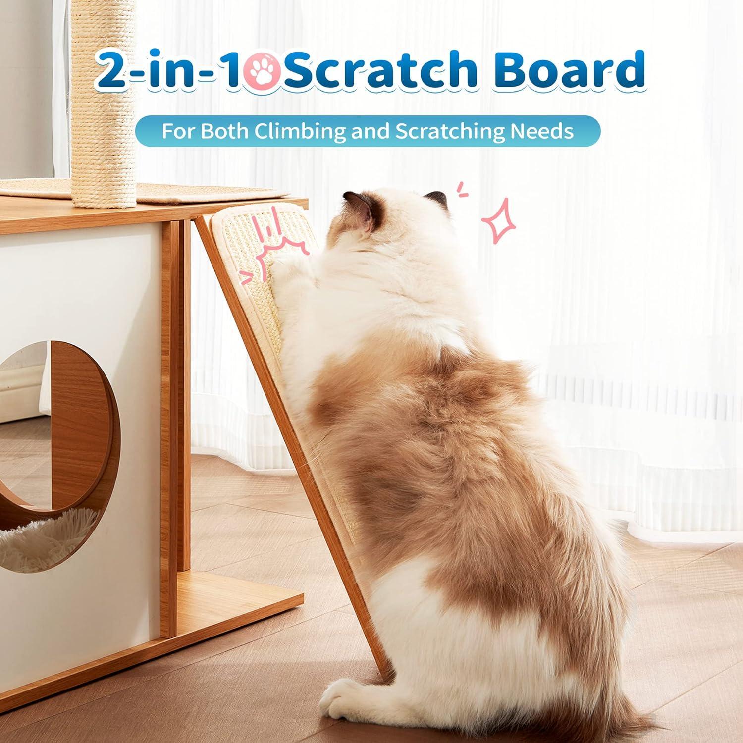 Indoor Wooden Cat Climbing Frame Cat Tower Cat House With Cat Scratching Board Ramp Suitable For Large Cats And Kittens - 5 - CJ