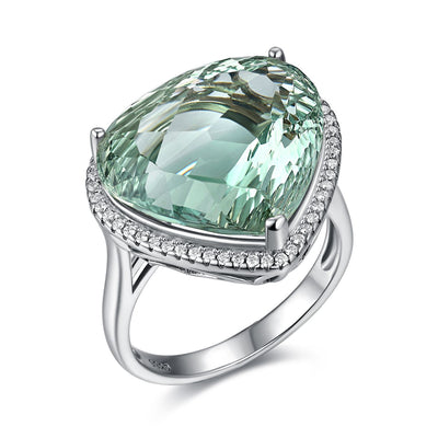 S925 Silver Inlaid Bird's Nest Cut Natural Green Crystal Ring Peach Heart Gem - 4 - CJ
