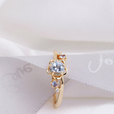 Natural Sky Blue Topaz Flower Ring - 4 - CJ