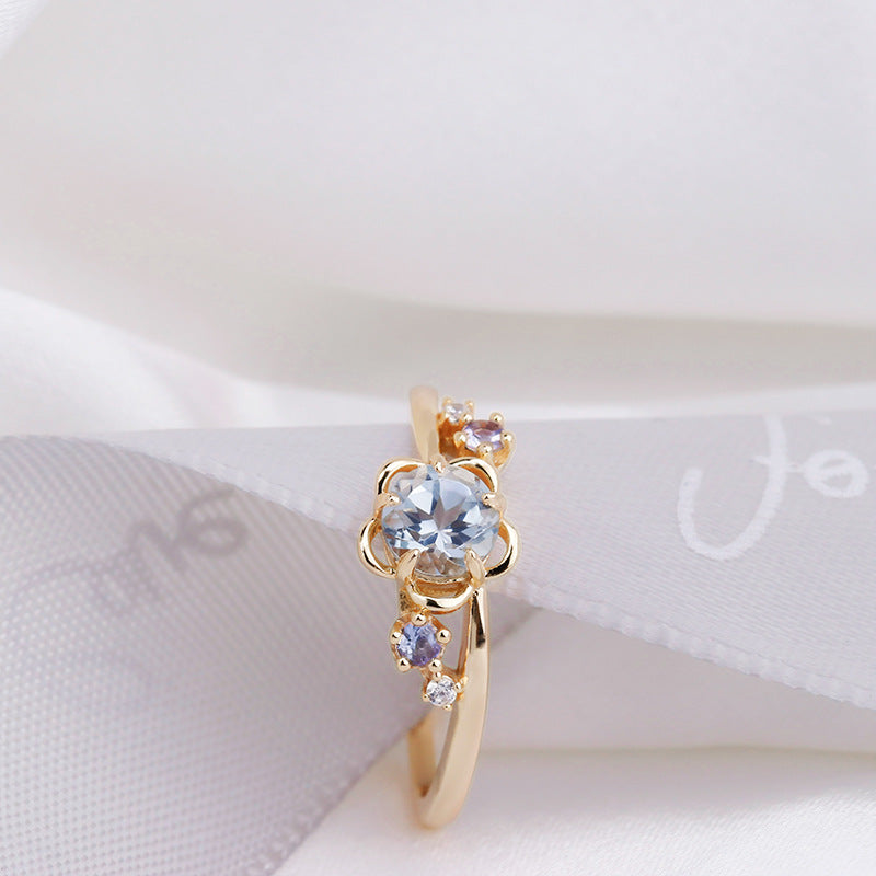 Natural Sky Blue Topaz Flower Ring - 4 - CJ