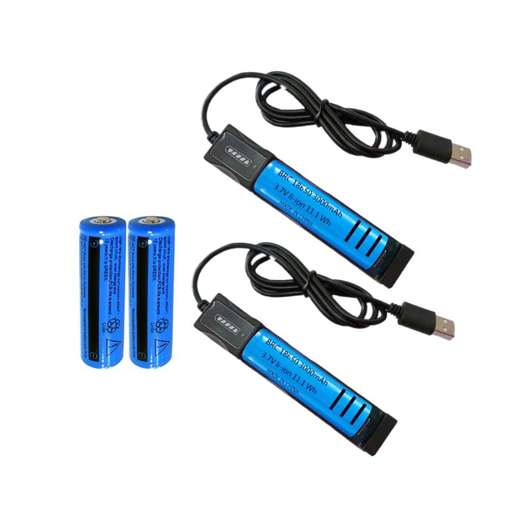 Li-ion Battery&Charger 3000mAh 3.7V Rechargeable Batteries USB Charger For Torch Flashlight