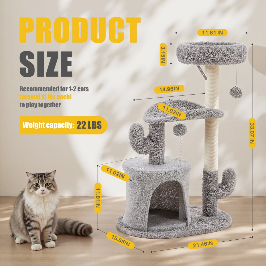 Small Cat Tree Tower, 33 Cat Scratching Post With Curved Bed - 5 - CJ