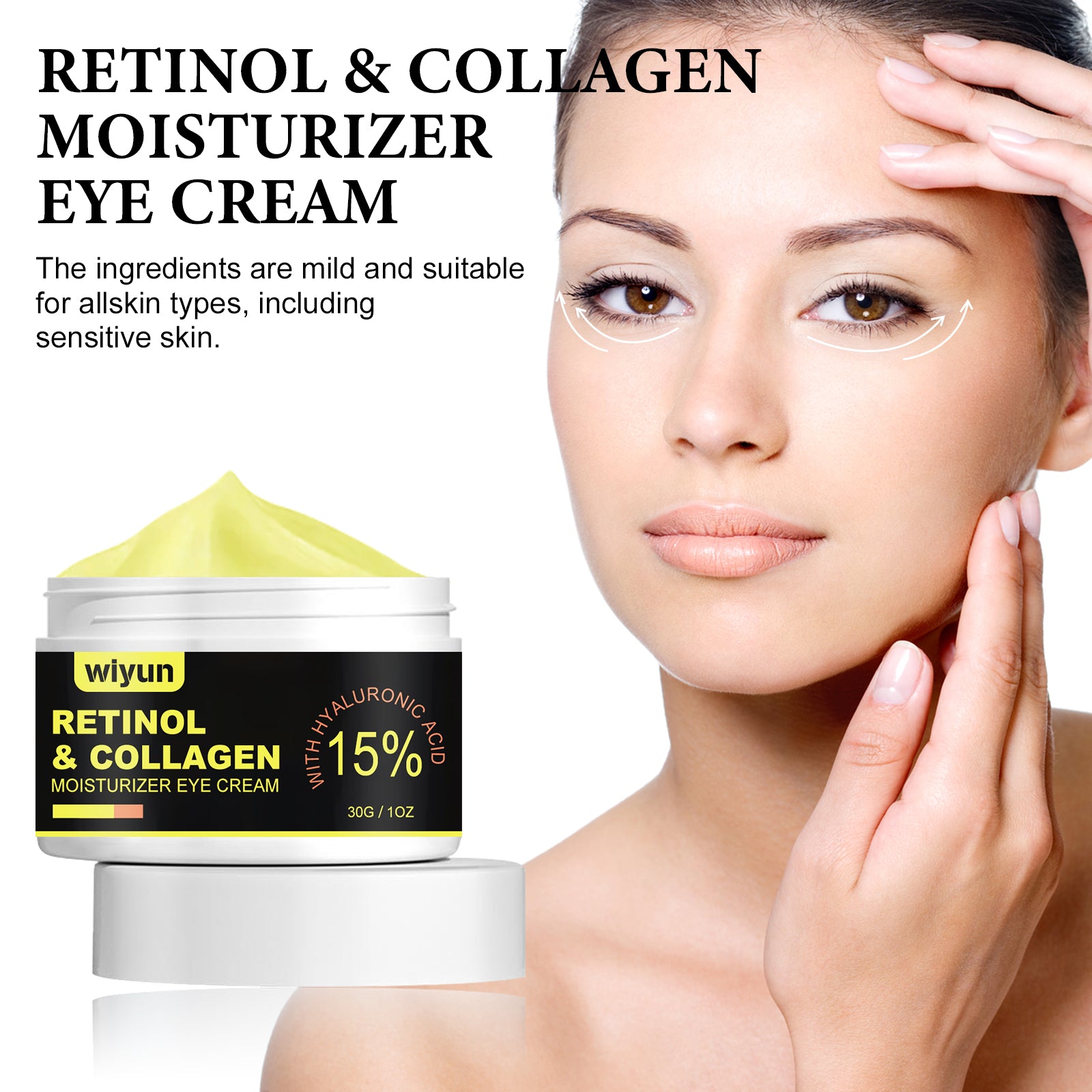 WIYUN Retinol & Collagen Moisturizer Eye Cream, Lightening Dark Circles And Bags Under Eyes Moisturizing Firming Care Multi-Effect Eye Cream