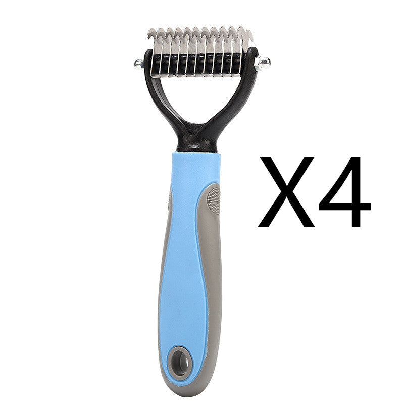 Stainless Double - sided Pet Brush Hair Removal Comb Grooming Dematting Dog Grooming Shedding Tools - 0 - CJ - Blue 4pcs - 9.5x17.5cm - CJJJCWGY00462 - Blue 4pcs - 9.5x17.5cm