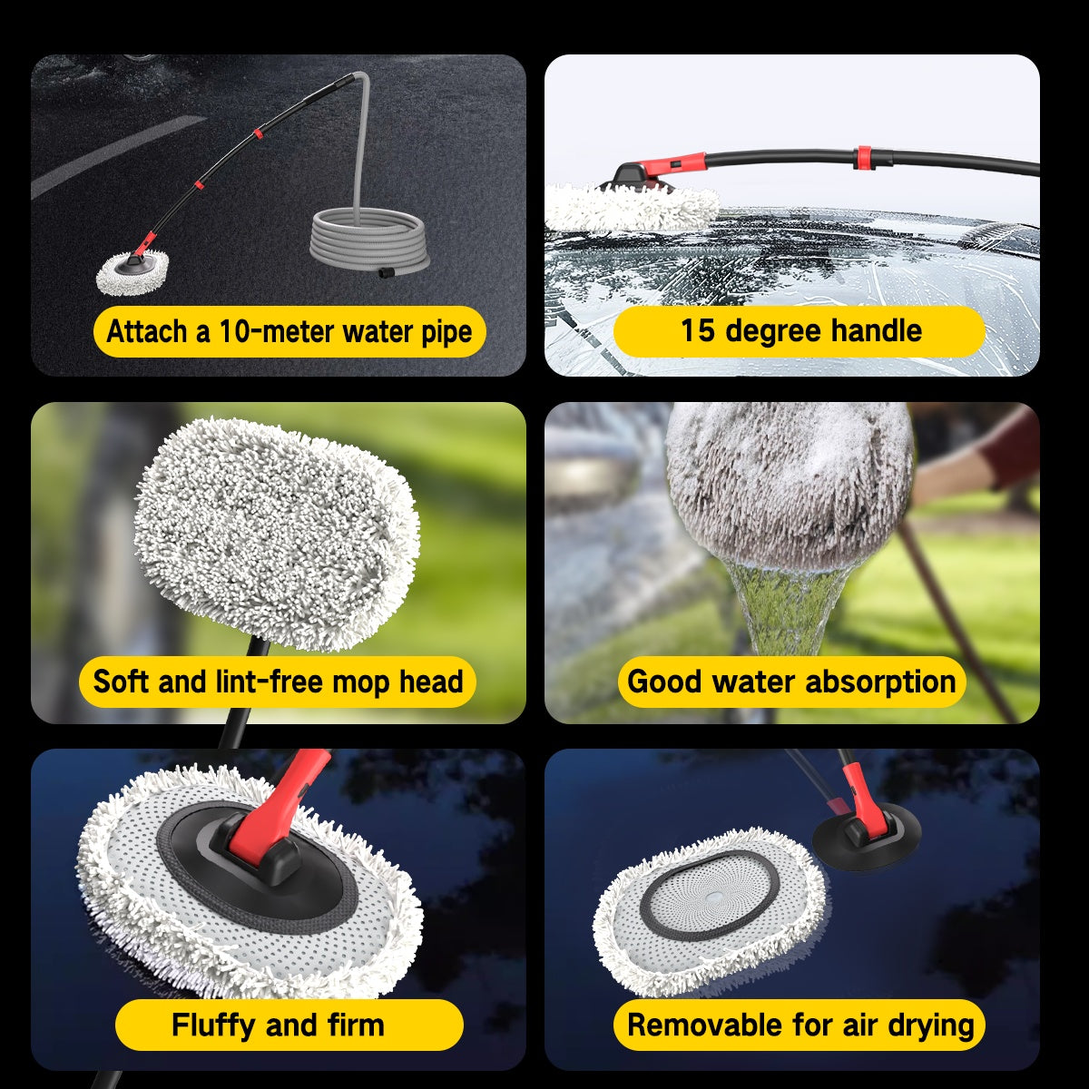 Portable 41 - inch Automatic Water Car Wash Mop For Home And Outdoor Use, Featuring A Soft Brush Head To Prevent Scratches, Includes A 10 - meter Hose That Connects To A Water Faucet, Suitable For Cleanin - 5 - cjdropshipping