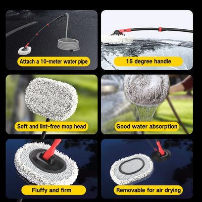 Portable 41 - inch Automatic Water Car Wash Mop For Home And Outdoor Use, Featuring A Soft Brush Head To Prevent Scratches, Includes A 10 - meter Hose That Connects To A Water Faucet, Suitable For Cleanin - 5 - cjdropshipping