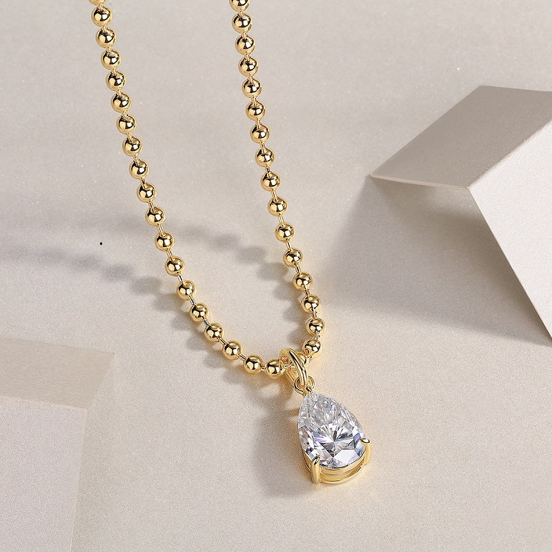 1Wish Light - A Fashionable And Trendy Diamond Jewelry Necklace Pendant Set With Pear - shaped Moissanite S925 Sterling Silver And Gold Plating Prohibit TikTok sales - 5 - cjdropshipping